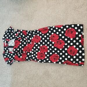 Grace Karin Red Roses Polka Dot 1950s Style Medium Dress
